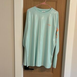 Columbia Aqua Long Sleeve Shirt with Orange Detail